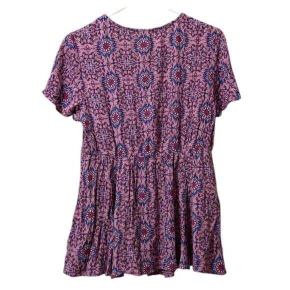 Torrid Women’s Peasant Top Size 00 Purple Floral‎ Crochet Short Sleeve Babydoll - Picture 2 of 11